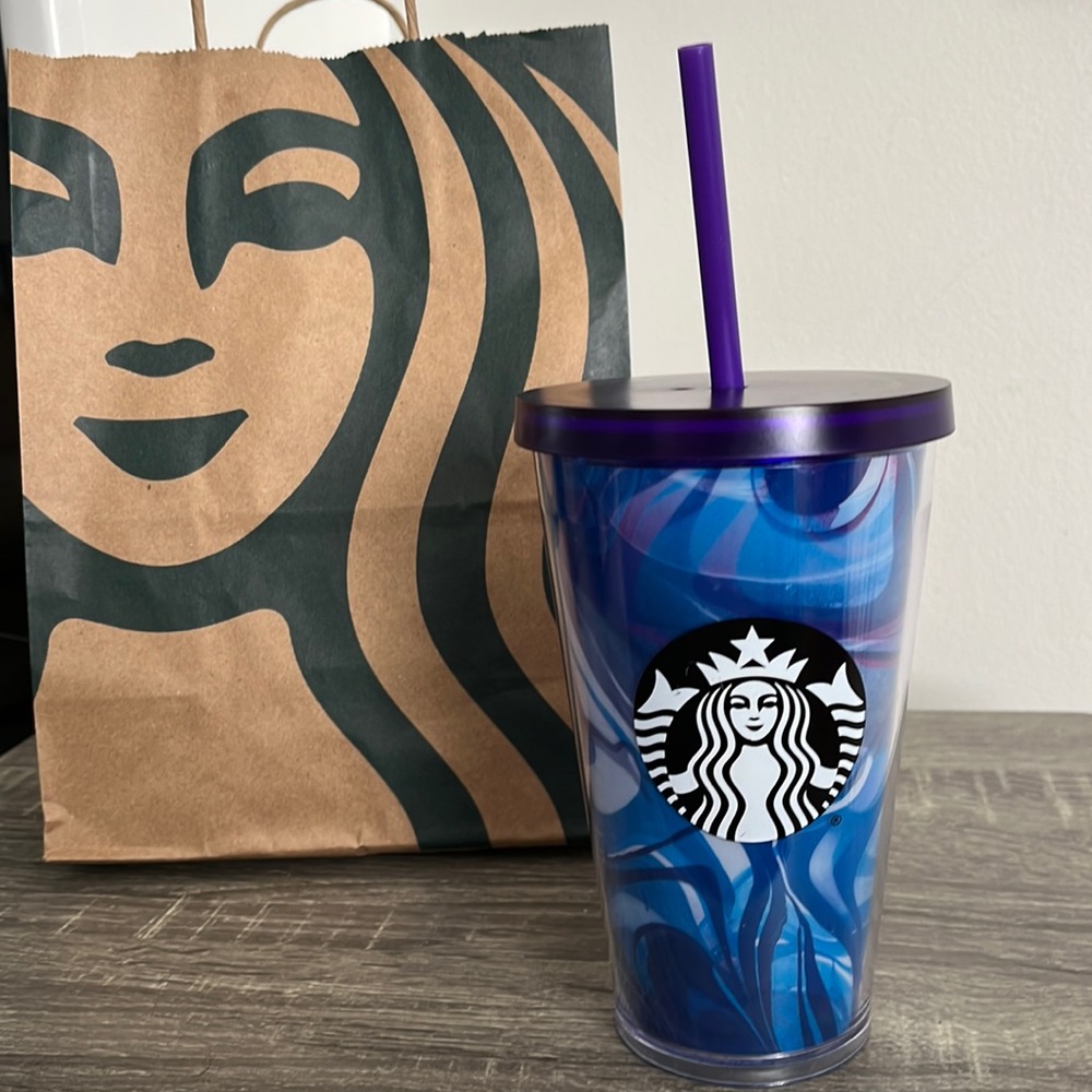 Starbucks 2014 Tumbler 16 oz Cup Blue Purple Marble Swirl NWT